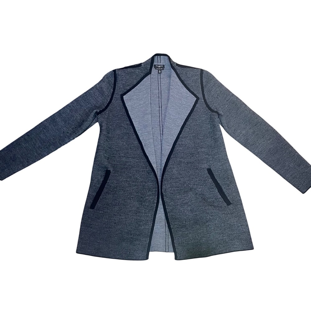 Talbots Petites Gray Merino Wool Blend Open Front Cardigan Jacket Petite SP